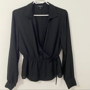Aritzia Babaton Black Collar Long Sleeve Blouse